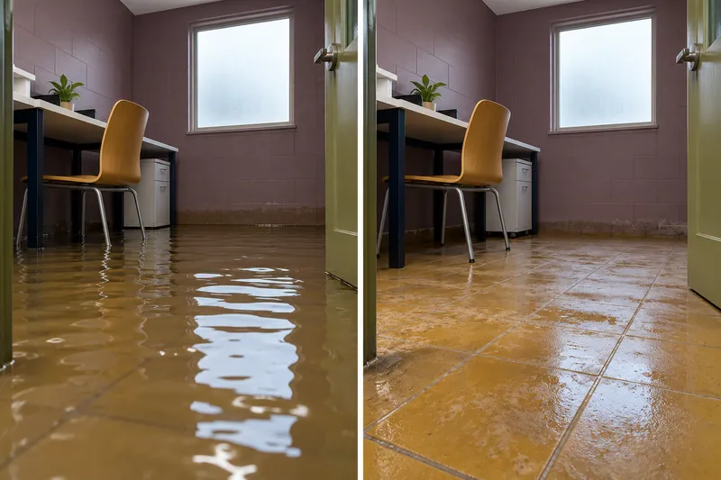 Water Extraction Near Gregg-Clarke Park — standing water and damp floor after extraction