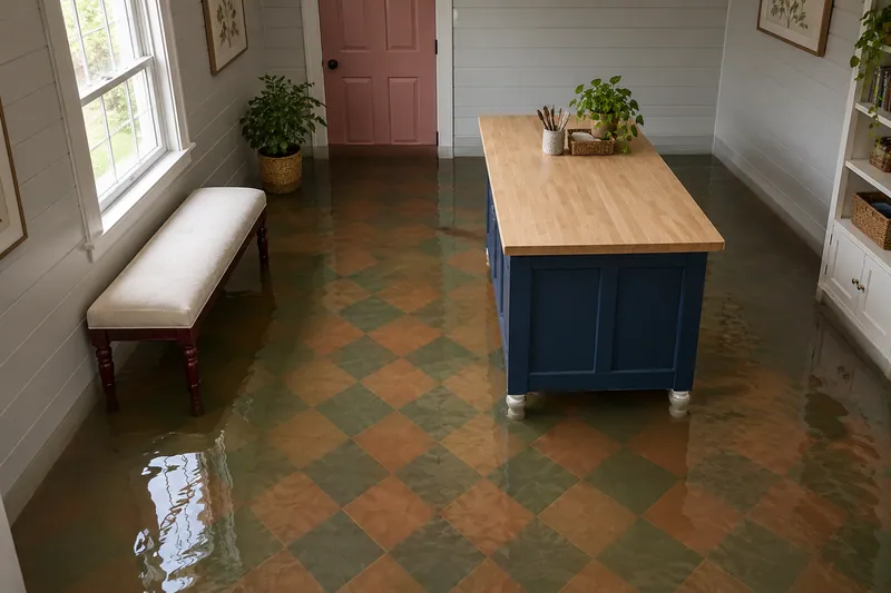 Water Extraction Near Steeplechase Park — pooled water and submerged furniture feet