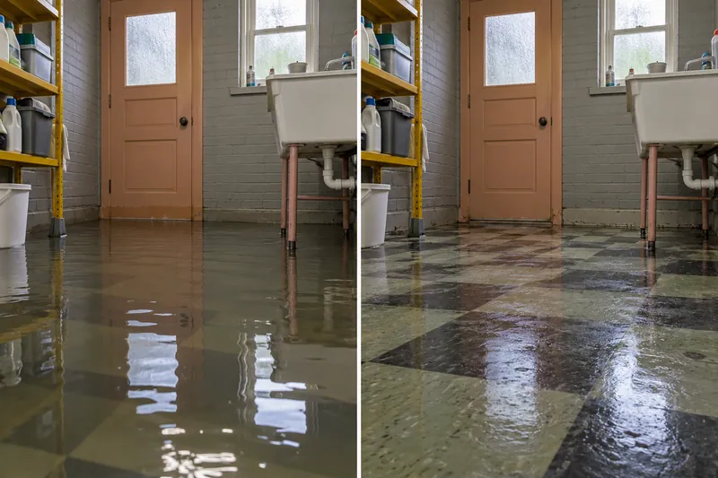 Water Extraction Near Waterleaf Park — standing water and damp floor after extraction